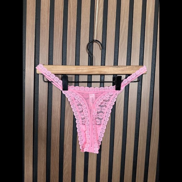 New Victoria's Secret Panties String Thong Large Pink Lace Flower Tanga - Picture 2 of 5